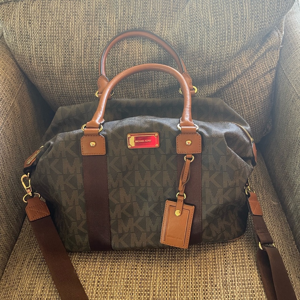 Michael Kors Black and Brown Duffel Bag